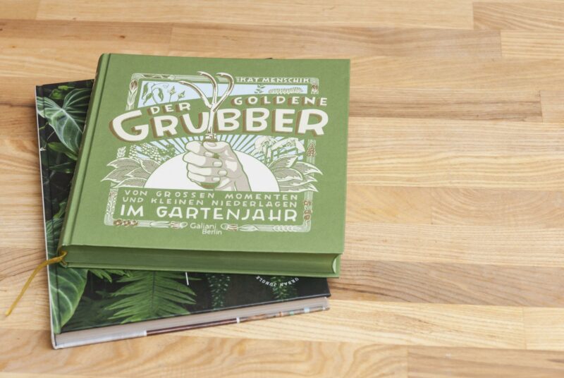 Das Buch "Der goldene Grubber" liegt auf einem Holztisch.